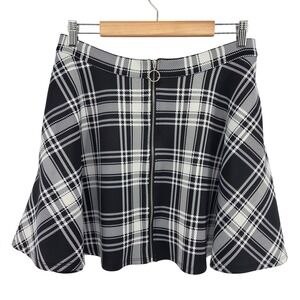 HOT TOPIC Black White Plaid Skater Skirt Zipper Flare‎ Mini Pockets Women's XL
